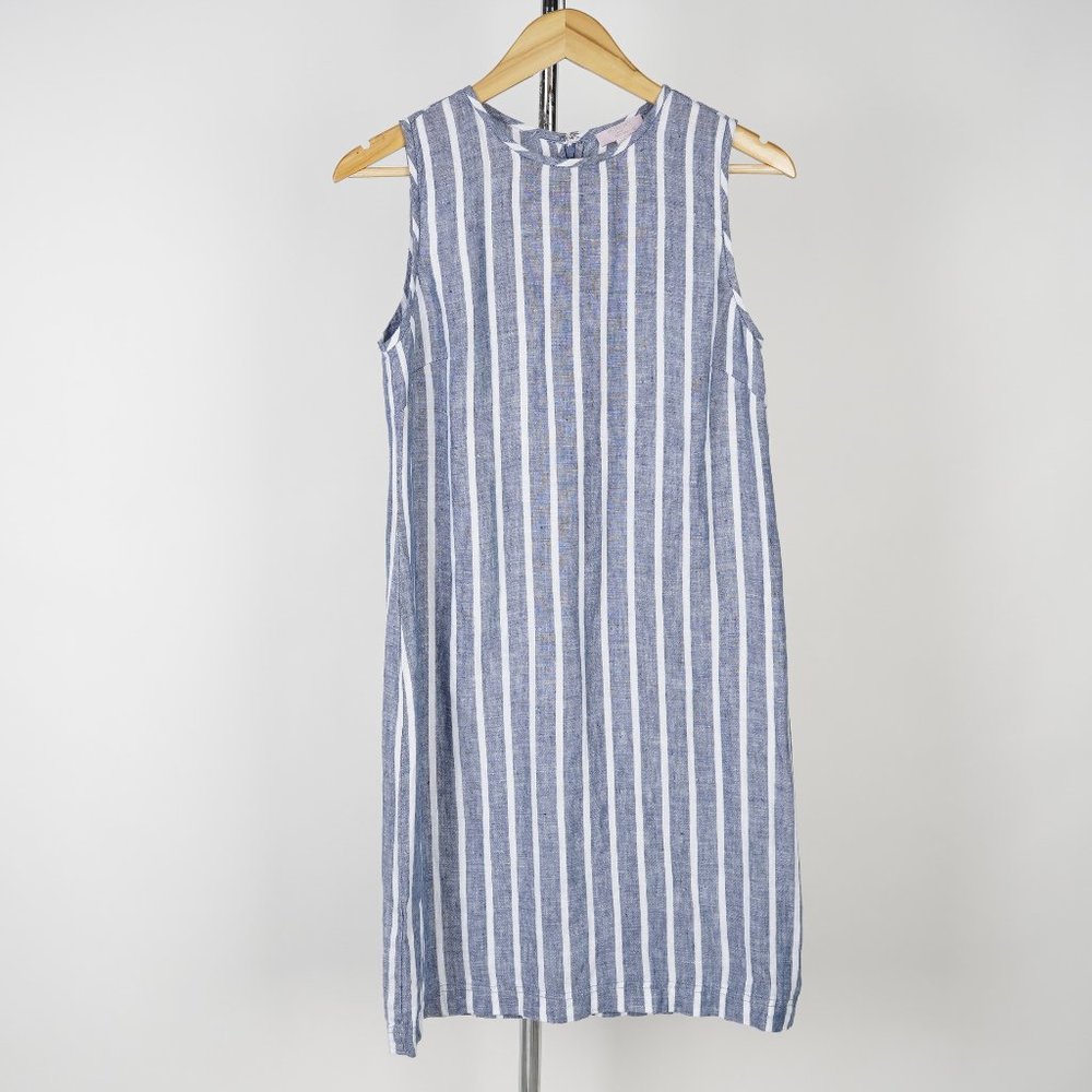 Saint Tropez West Women's Linen Striped Knee-High Dress In Blue/White Size 4